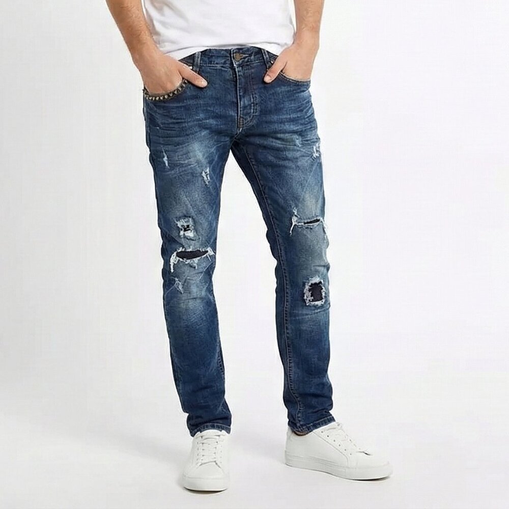 Zara Men's Ripped Indigo Skinny Jeans
